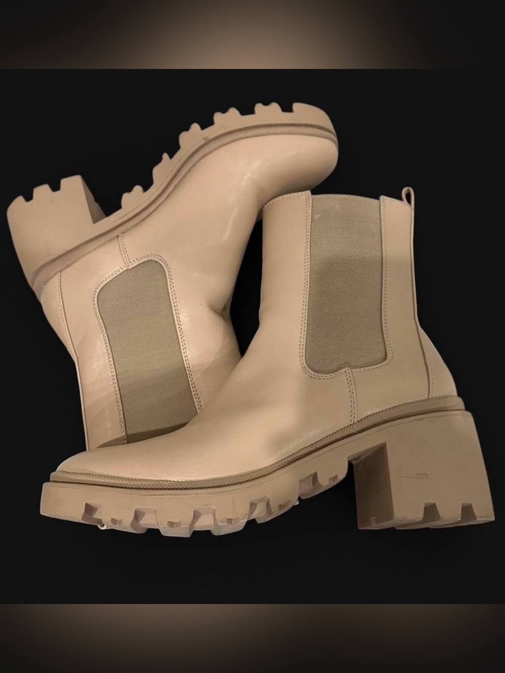 Chunky Chelsea Heeled Boots in Beige